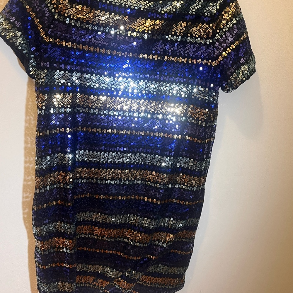 Sequin Dress with Blue and Gold Accents